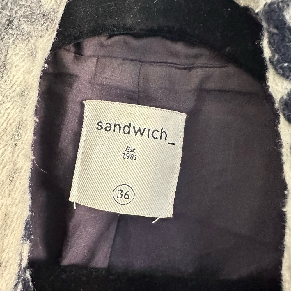 Size M (36) Sandwich Women’s Geometric Patchwork Wool Blend Coat Navy Cream Grey - Picture 4 of 5